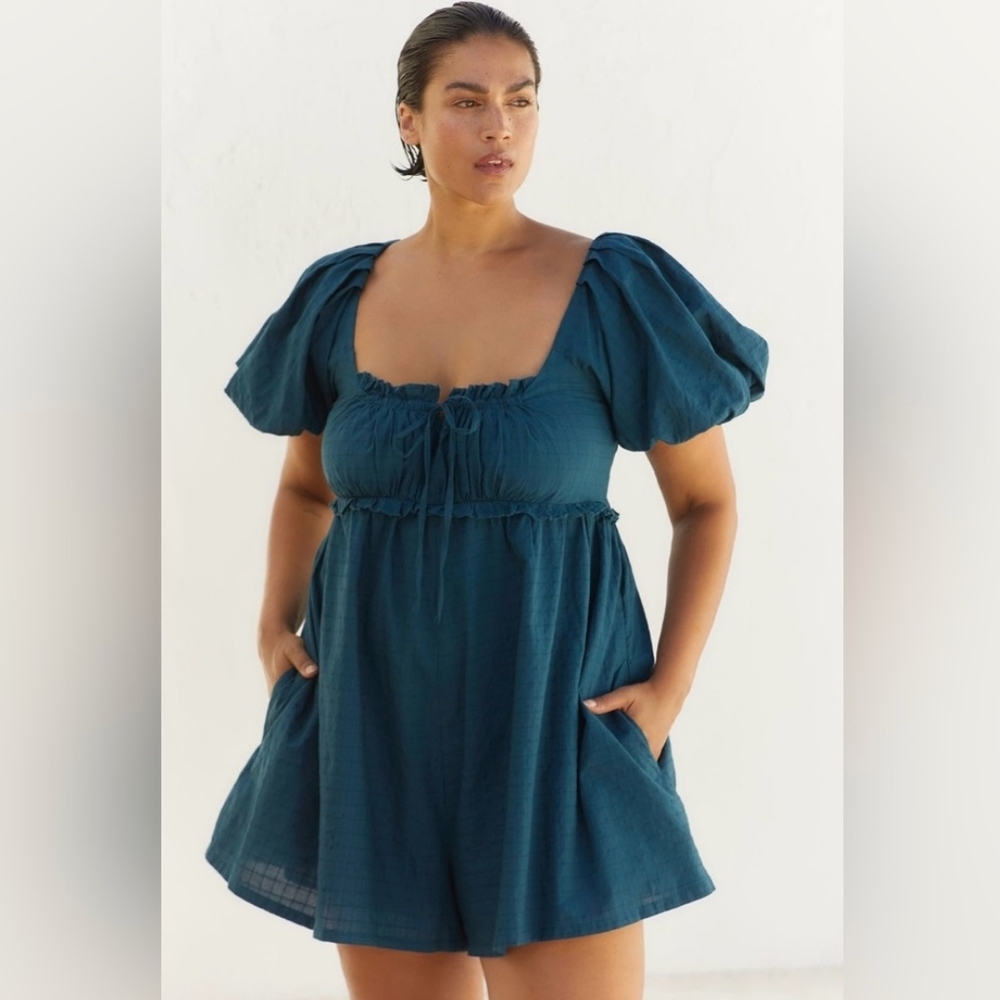 Pilcro Puff Sleeve Babydoll Romper